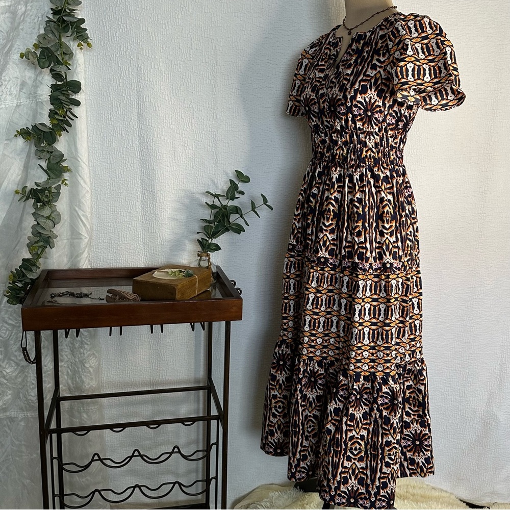 Anthropologie Maeve Somerset Maxi Dress Printed Short Sleeve  XS P - Picture 3 of 14
